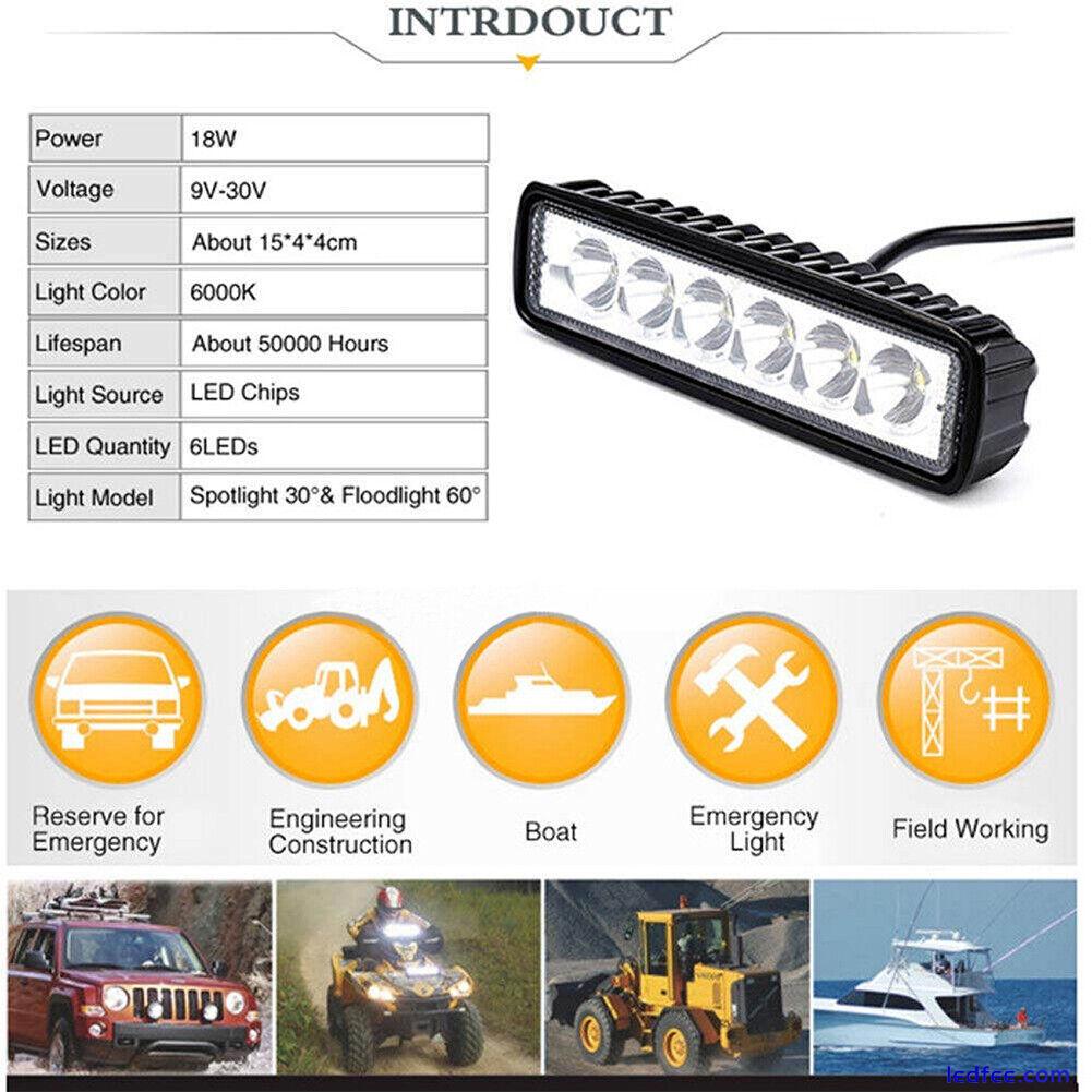 2X 6Inch 18W LED Work Light Bar Flood Fog Lamp Offroad Driving Truck SUV ATV 4WD 1 