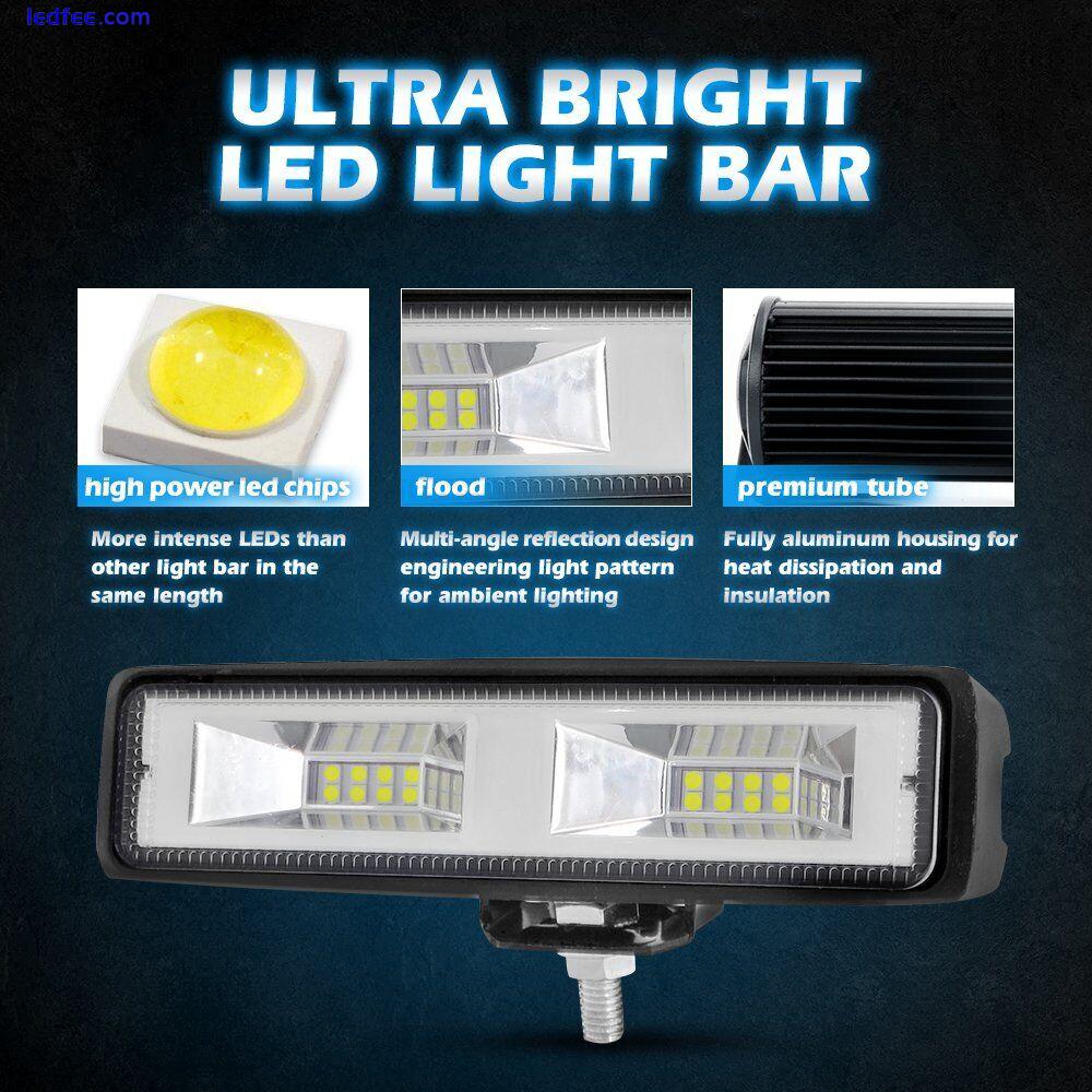 2X LED Work Lights 6 Inch 48W 12V Driving Strip Flood Beam light Bar SUV Offroad 4 