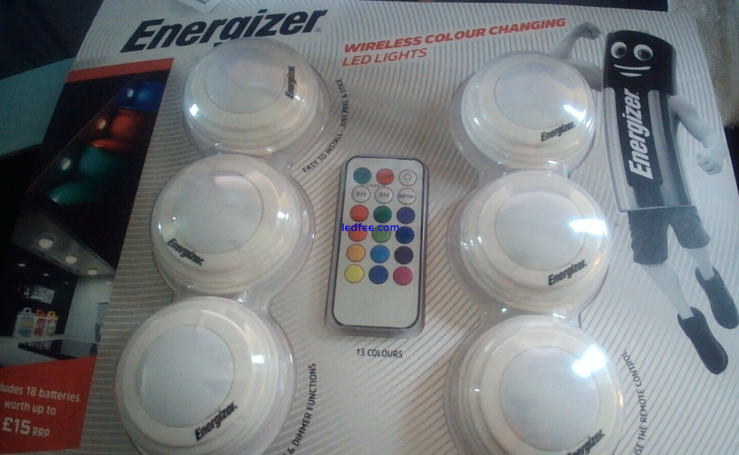 Energizer Wireless Colour Changing LED Lights. 13 colours. 6 lights.18 batteries 0 