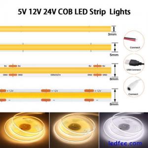 320 LED COB Strip Lights 5V 12V 24V 3mm 5mm 8mm Flexible Tape Rope Cabinet White