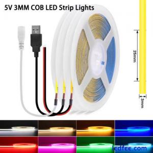 Ultra Thin COB LED Strip 5V 3mm Width Flexible Tape Light 320LED/m Self Adhesive