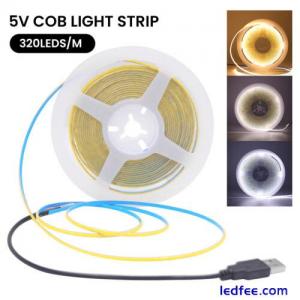 LED Strip Lights COB 5V 3MM High Density Flexible Tape TV Lighting Self Adhesive