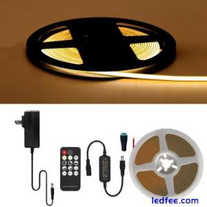 4mm PCB COB LED Strip Light Set Dimmable Tape Light W/ Adapter Remote Controller