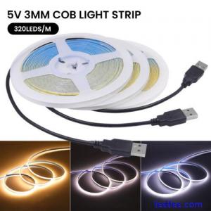 3MM Ultra Thin COB LED Strip 5V USB Flexible Tape Lights 320LEDs/m Self Adhesive