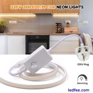 220V High Density COB LED Strip Flexible Neon Rope Lights Dimmer Kitchen Outdoor