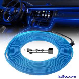 5M Interior USB El Wire String Strip Blue Cold Lights Set Ambient Car Dash Decor
