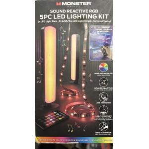 Monster LED 5 Piece Sound Reactive Multi-Color Indoor LED Light Kit, 2 Light Bar