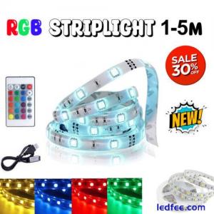 USB LED Strip Lights 1-5M RGB Colour Changing Tape Cabinet Kitchen TV Lighting