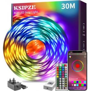 30m KSIPZE RGB LED Strip Lights Music Sync Colour Changing Smart App Control A++