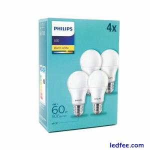 Philips LED E27 Edison Screw 8W Frosted Light Bulb  Non-Dim Warm White - 4pack
