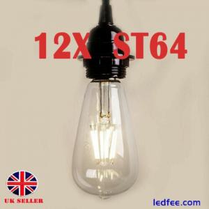 4X 8X E27 4/8/12W ST64 Warm White Vintage Edison LED Filament Bulb Retro Light