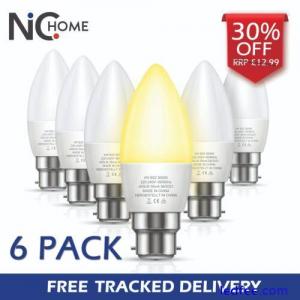 B22 Bayonet LED Light Bulbs Candle 6 PACK 4W Equivalent to 40W Lamp Warm White