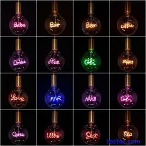 LED Neon Text Light Bulb 4W E27 Dream Happy Coffee Tea Bar Love Wine Mr Mrs Beer