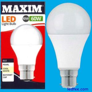 6x 10W (=60W) GLS BC B22 LED Light Bulb Lamp, 4000K Cool White 806Lm