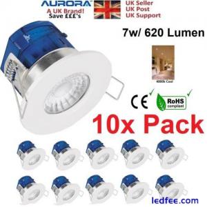 10x LED Downlight 7w Cool White 4000k Fire Rated IP65 240v Ceiling Aurora X7