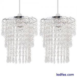 Set of 2 Modern Easy Fit Ceiling Light Shades Chrome Clear Acrylic Crystal Jewel