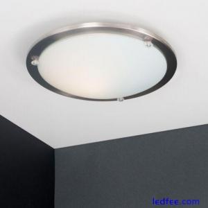 Modern Brushed Chrome Flush Ceiling Light Fitting Glass Shade Lampshade LED Bulb