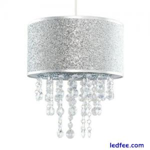 Easy Fit Ceiling Light Shade Glitter Drum Lampshade Jewels Droplets LED Bulb