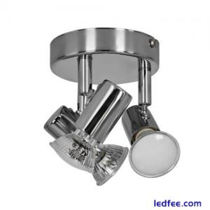 Chrome Ceiling Light Fitting 3 Way Mini Spotlight Adjustable Heads LED Bulbs