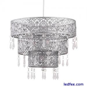 Modern Silver 3 Tier Metal Cut Out Ceiling Light Shade Pendant Morrocan Design