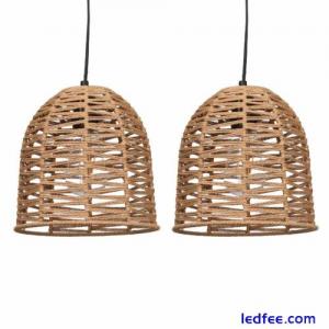 Set of 2 Natural Wicker Rattan Ceiling Pendant Light Shades String Lampshades