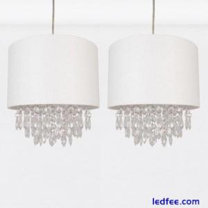 Set of 2 Sparkle Off White 25cm Jewelled Ceiling Lightshades Pendant Shades