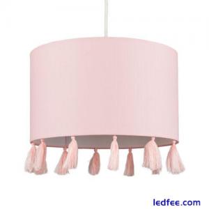 Drum Ceiling Light Shade Tassel Pink Fabric Pendant Bedroom Lampshade LED Bulb