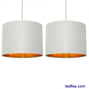 Set 2 Grey Cotton Gold 25cm Easy Fit Ceiling Light Shade Pendant Lightshade