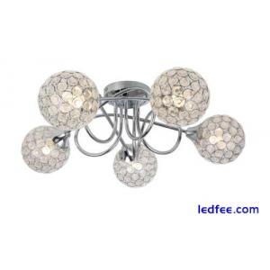 Modern 5 Way Flush Ceiling Light Round Ball Jewel Shade Chrome Satin LED Fixture