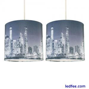 Set of 2 New York Skyline 20cm Ceiling Light Shades Easy Fit Pendant Lightshades