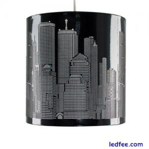 Gloss Black Lampshade New York City Skyline Cut Out Pendant Ceiling Light Shade