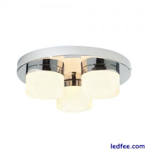 SAXBY Pure 3 Light Chrome &amp; Opal Glass Plate Bathroom Ceiling Light IP44 34200
