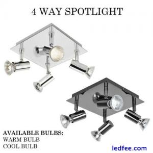 Chrome Adjustable 4 Way Ceiling Spotlight IP44 Bathroom Light + LED GU10 Bulbs