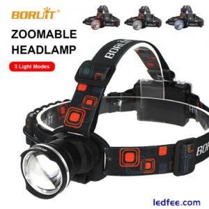 BORUiT 99000lm LED Headlamp Zoomable Headlight Head Torch Light Flashlight