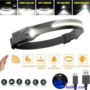 Super Bright Waterproof LED Head Torch Headlight USB Rechargeable Headlamp COB