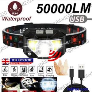 Super Bright Waterproof LED Head Torch Headlight USB Rechargeable Headlamp UK