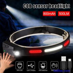 COB LED Headlamp Head Torch Red Light Sensor USB Rechargeable Headlight Outdoor