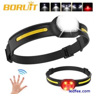 BORUiT Smart Sensor LED Head Lamp Headlamp Head Torch Light Rechargeable Camping