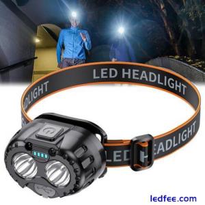 LED Motion Sensor Headlight USB Rechargeable Headlamp Head Torch Lamp