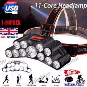 1/10x 11LED Headlamp Torch Headlight Flashlight Work Light Head Band Powerful UK