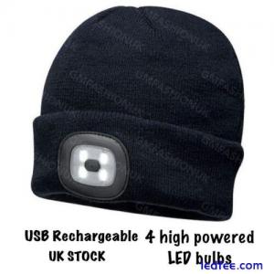 Knitted Wooly Unisex Warm Beanie Hat Led Light Rechargeable USB Head Torch Lamp