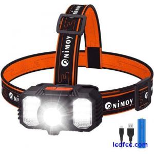 Onimoy 600 Lumen Head Torch, Rechargeable Head Torch with 2000mAh Battery