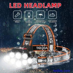 8LED Headlamp Torch USB Rechargeable SUPER BRIGHT Flashlight Headlight XPG IP65