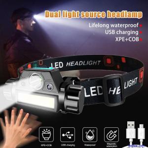 Outdoor Portable LED Headlamp Head Torch COB Work Light USB Rechargeable Sensor