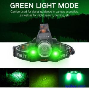 9000LM BORUIT headlamp LED Torch White+green Light USB Rechargeable Headlight