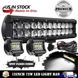 12Inch 5D Led Work Light Bar w/Wire +2x 4&quot; Pods Combo Offroad Driving Fog Lights