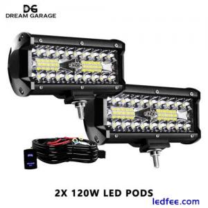 2x 7inch 120W LED Work Light Bar Fog Lamp Offroad ATV Fog Truck Lamp 12V +Wire