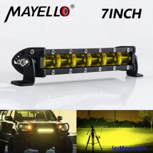 7inch Yellow LED Work Light Bar Slim Truck Offroad 4WD Driving Fog Light 8&apos;&apos;