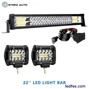 22&apos;&apos; Inch Tri-Row LED Light Bar +2x Fog Work Cube +Wire for 2007 Dodge Charger
