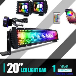 22INCH SPOT FLOOD COMBO 120W LED LIGHT BAR CURVED RGB HALO OFFROAD FOR SUV 4WD